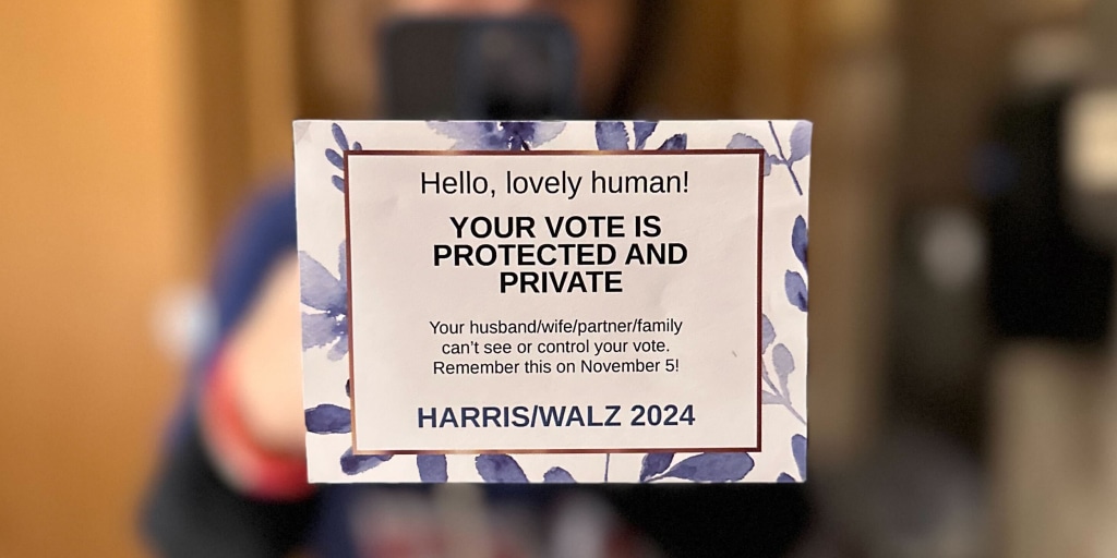 Pro-Harris sticky notes pop up in women's restrooms and gyms and on...